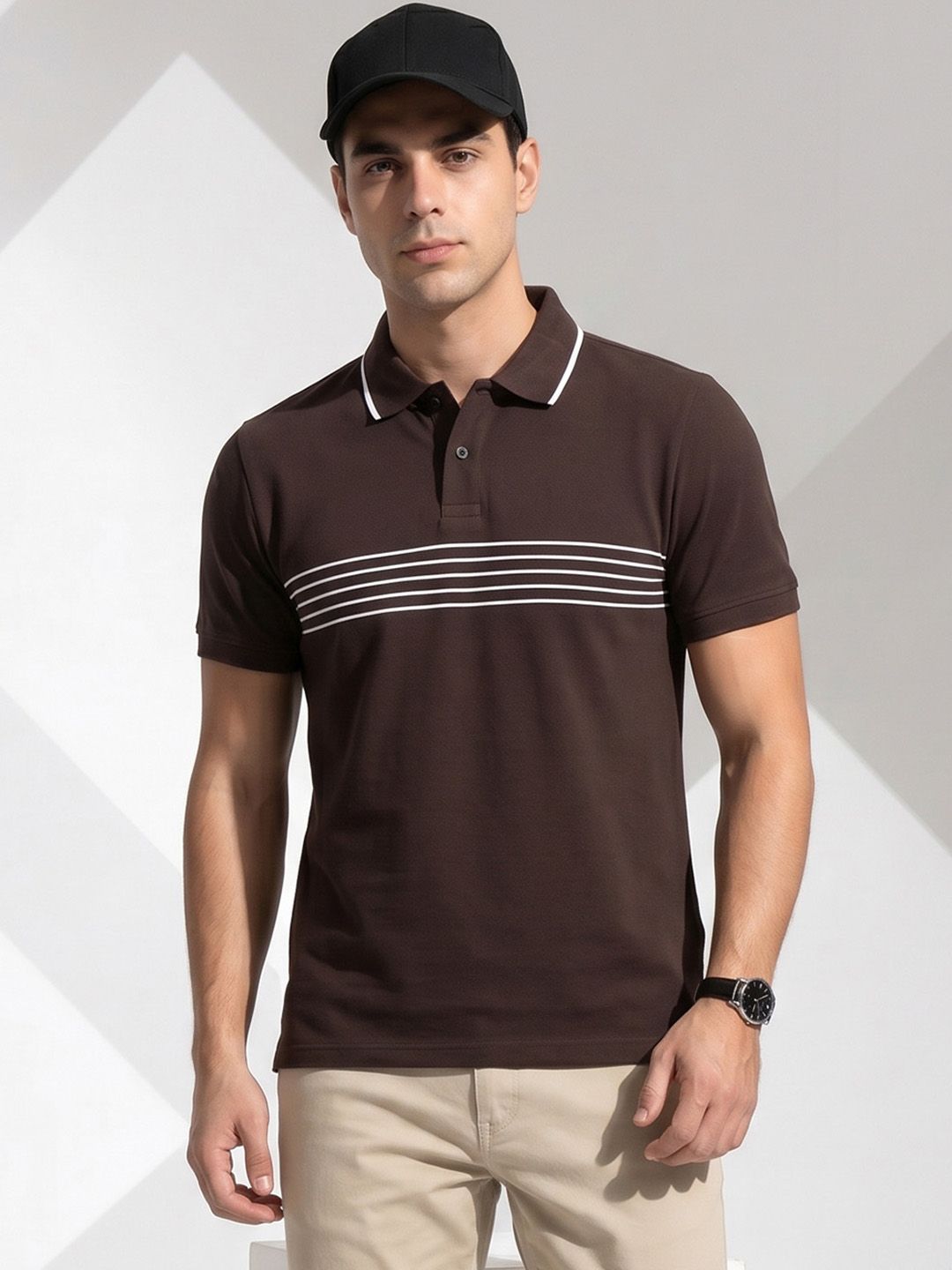 encore by INVICTUS Striped Polo Collar T-shirt