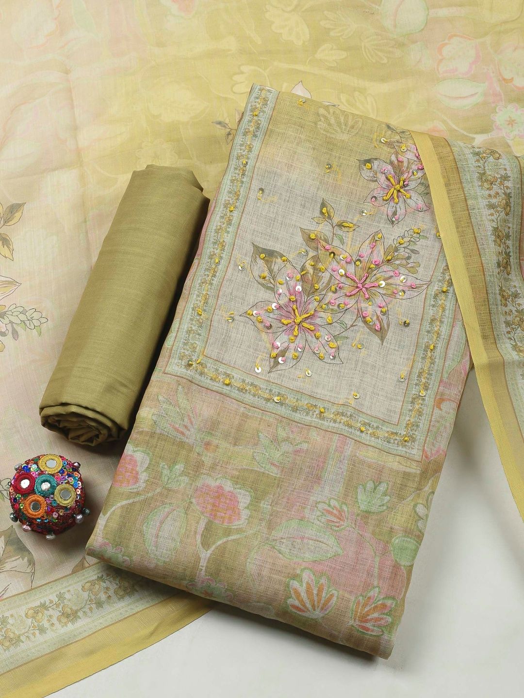 Meena Bazaar Printed Art Silk Unstitched Dress Material