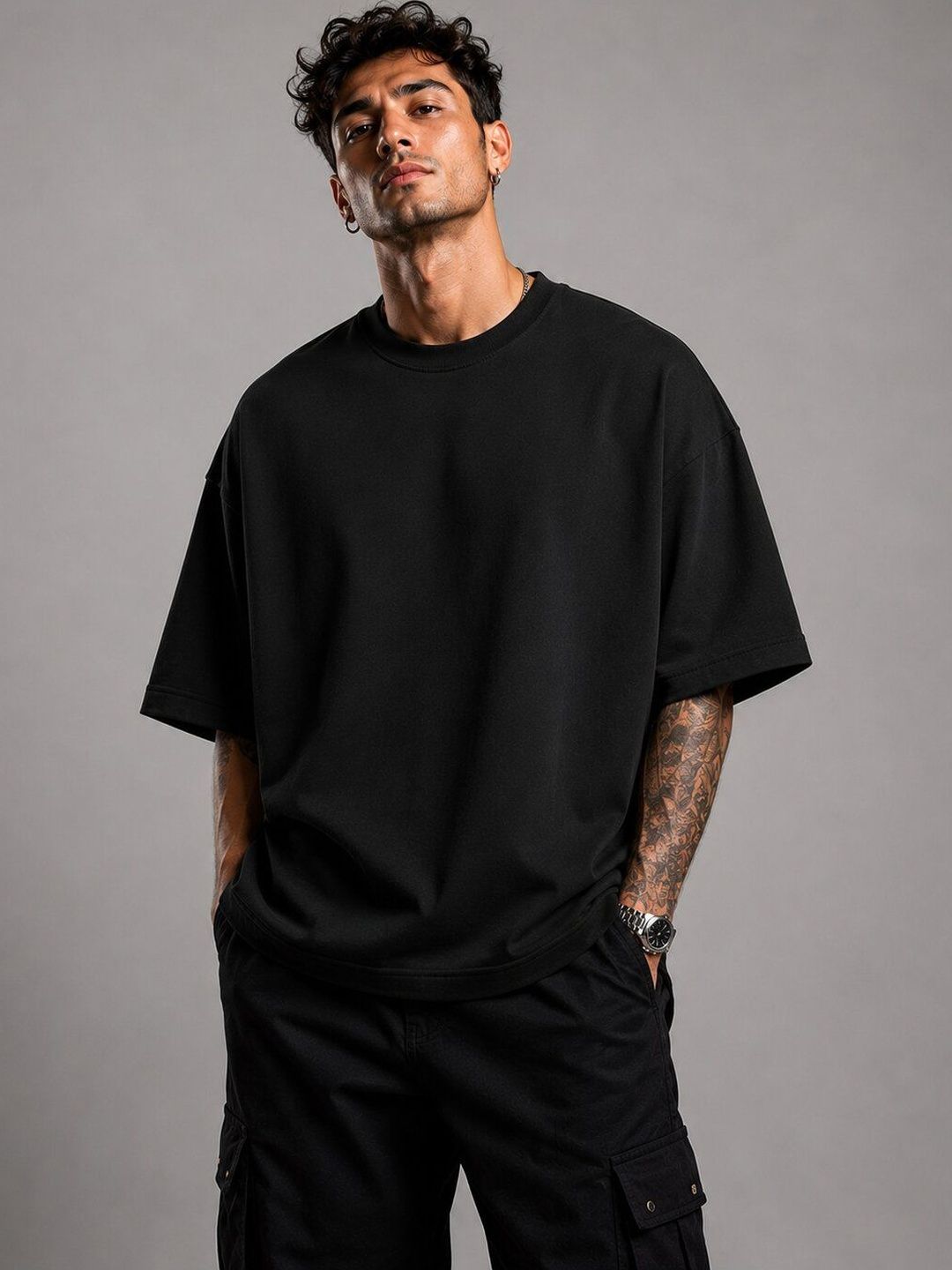 HERE&NOW Men Printed Drop-Shoulder Sleeves T-shirt