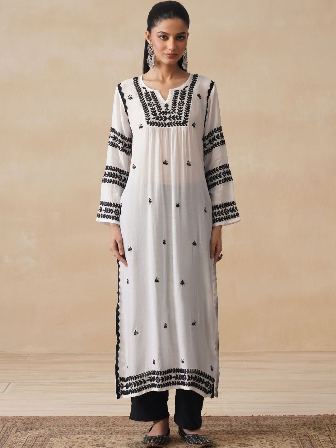 Women Chikankari Kurta House of Chikankari Women White Muslin Chikankari Embroidered Kurta