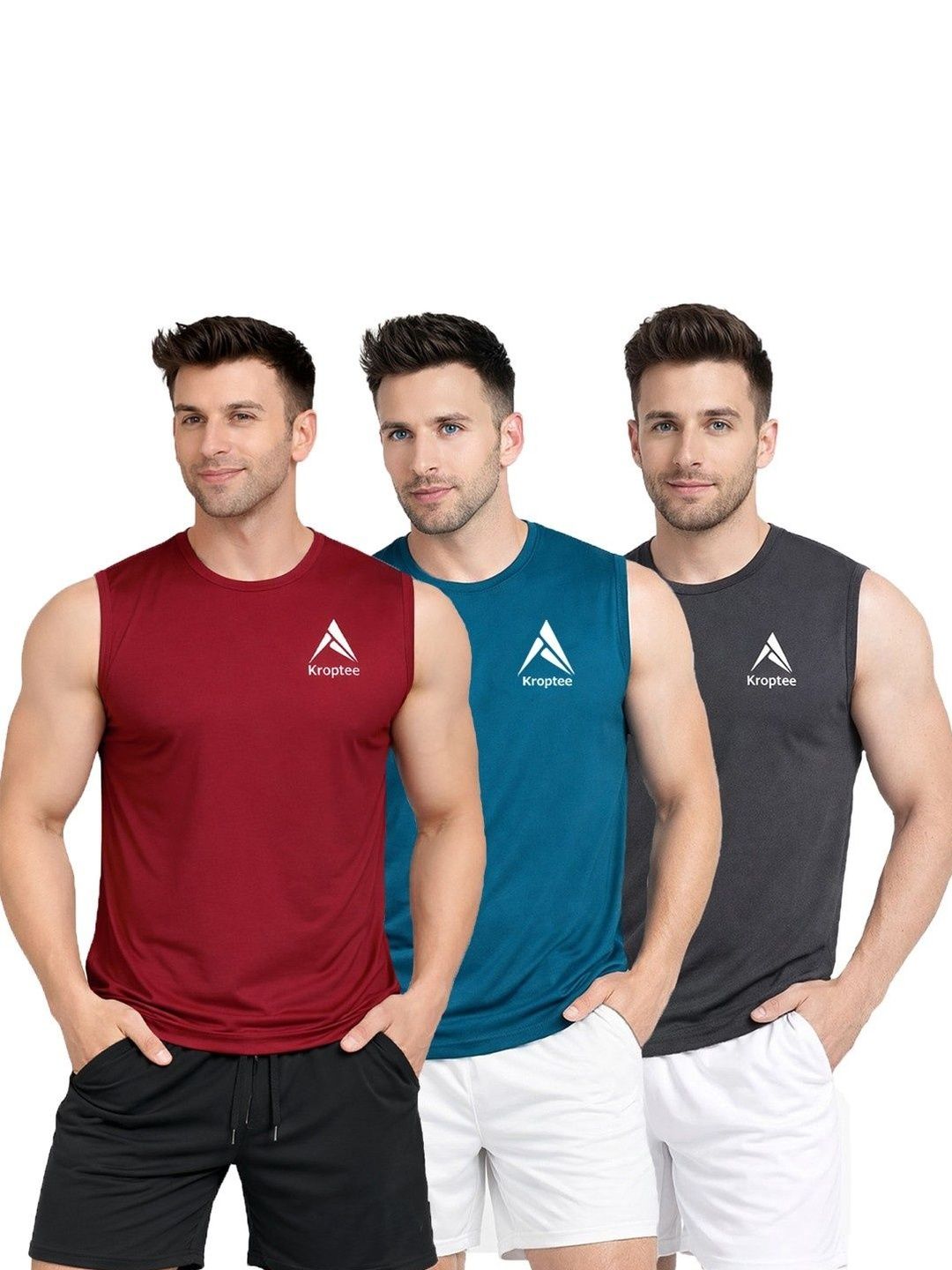 Kroptee Pack of 3 Cotton Blend Gym Vest