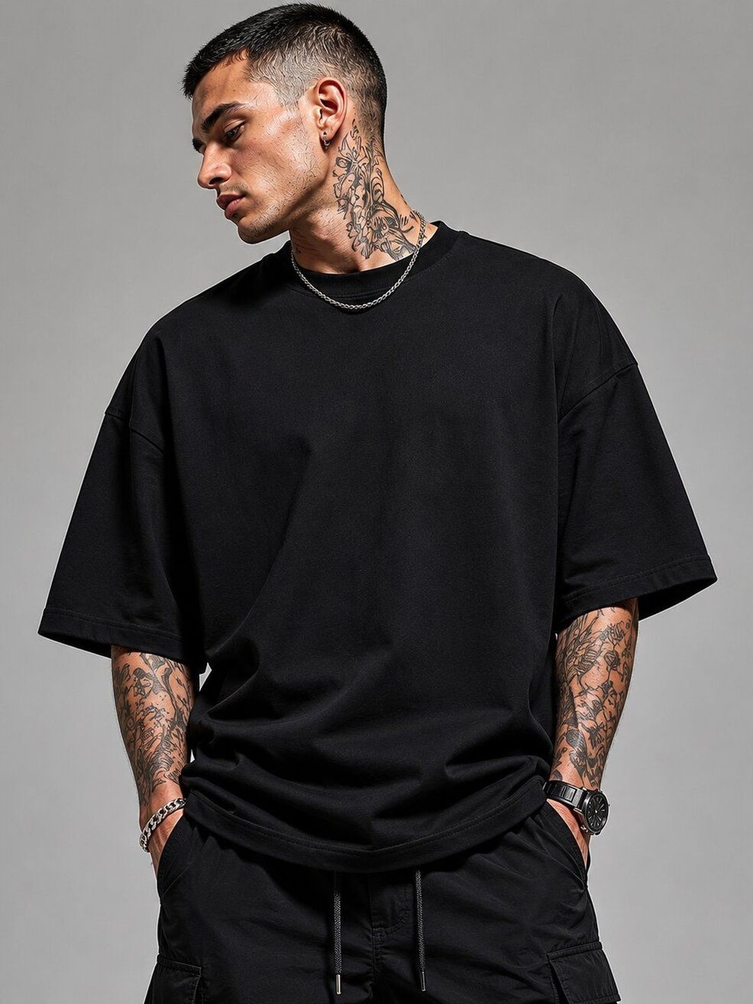 HERE&NOW Men Printed Drop-Shoulder Sleeves T-shirt