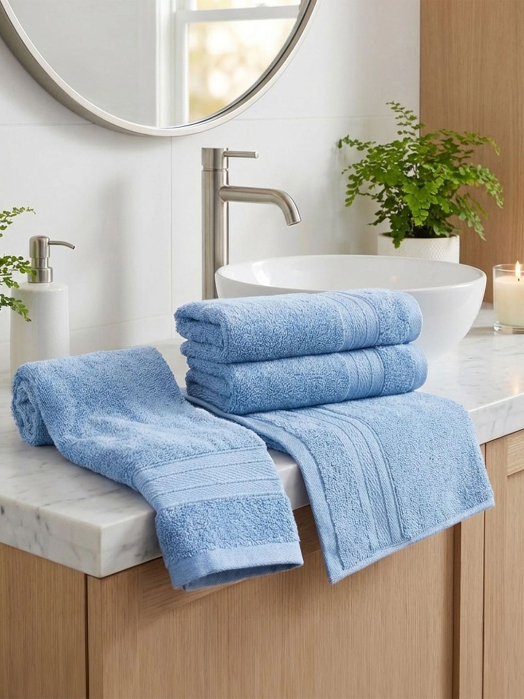 MYTRIDENT MYTRIDENT Blue 4 Pieces Cotton 500 GSM Highly Absorbent Hand Towels