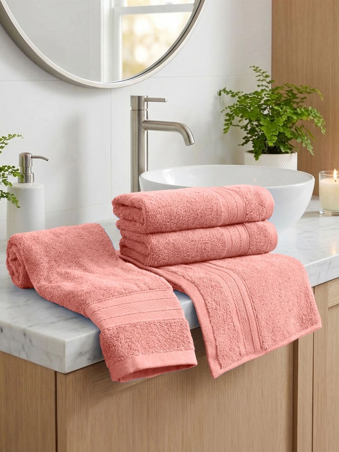 MYTRIDENT MYTRIDENT Coral 4 Pieces Cotton 500 GSM Highly Absorbent Hand Towels