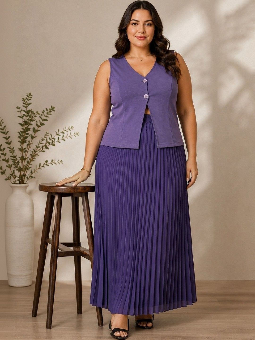 U&F Beyond Solid Top with Palazzos & Waistcoat