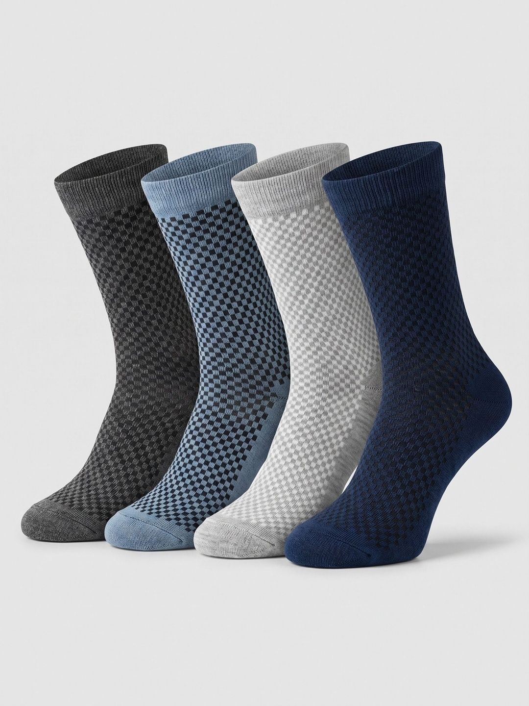 Moda Rapido Men Pack of 4 Cotton Blend Checked Calf Length Socks