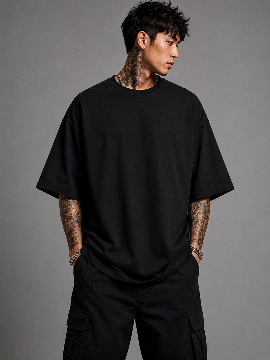 HERE&NOW Men Printed Drop-Shoulder Sleeves T-shirt