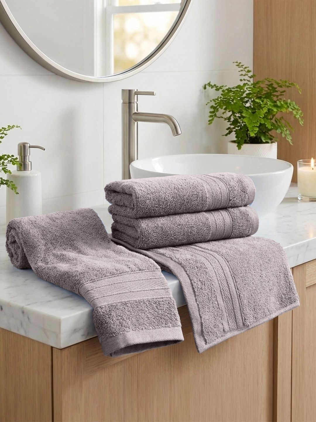 MYTRIDENT MYTRIDENT Charcoal-Grey 4 Pieces Cotton 500 GSM Highly Absorbent Hand Towels