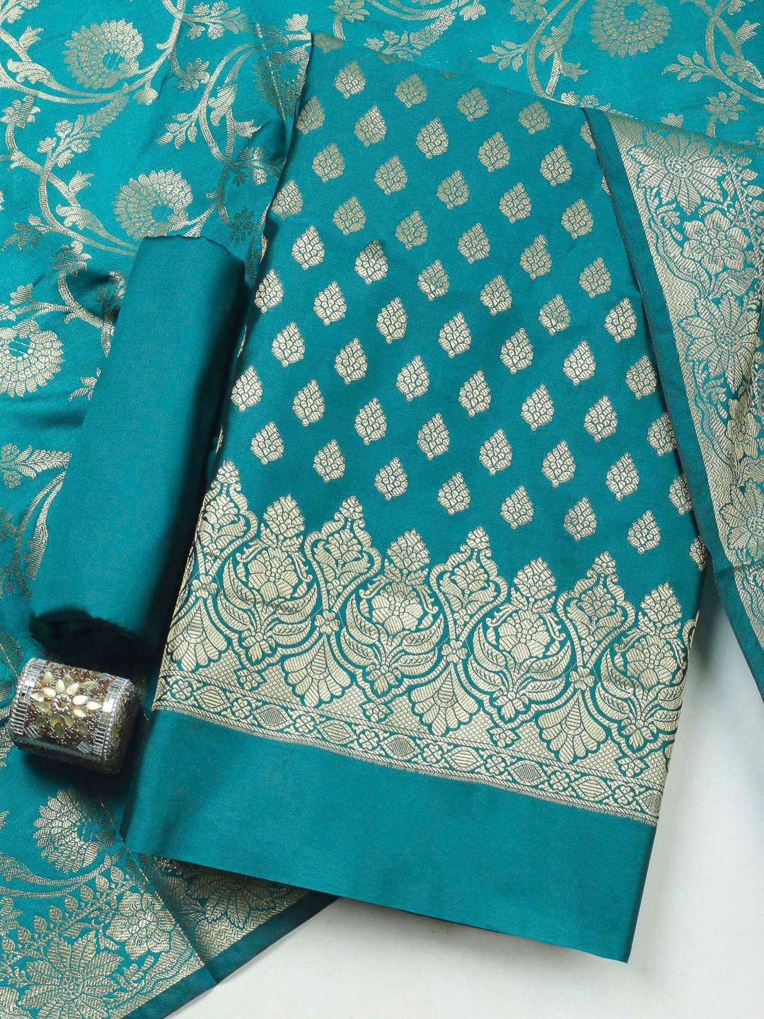 Meena Bazaar Art Silk Unstitched Dress Material