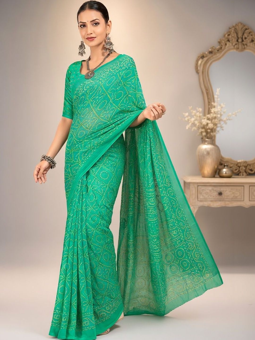 Saini Vastra Bandhani Poly Chiffon Saree