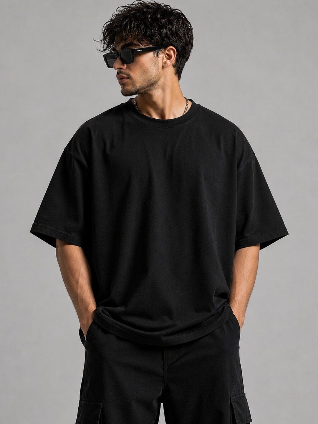 HERE&NOW Men Printed Drop-Shoulder Sleeves T-shirt