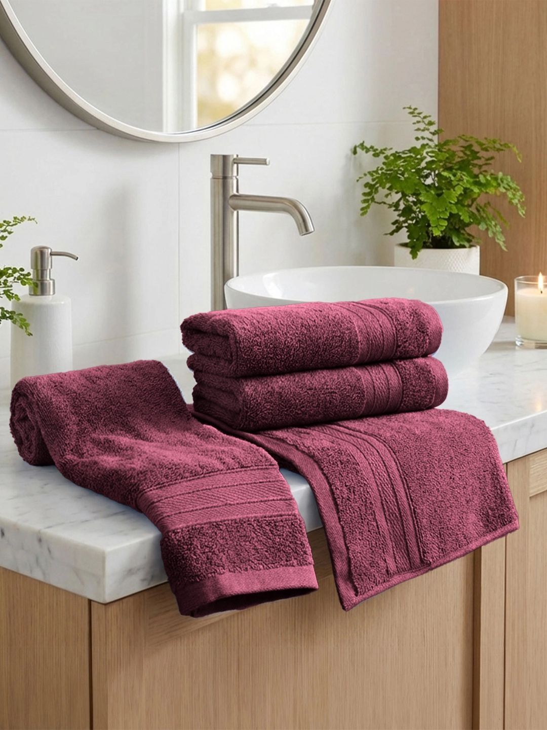 MYTRIDENT MYTRIDENT Maroon 4 Pieces Anti-Bacterial 500 GSM Reversible Hand Towels