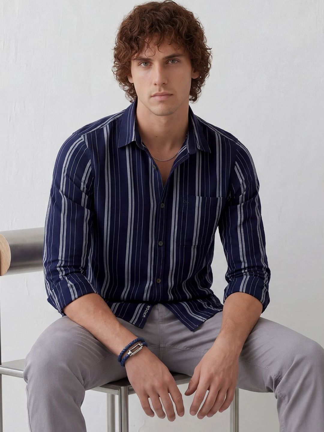 WROGN Men Slim Fit Striped Casual Shirt