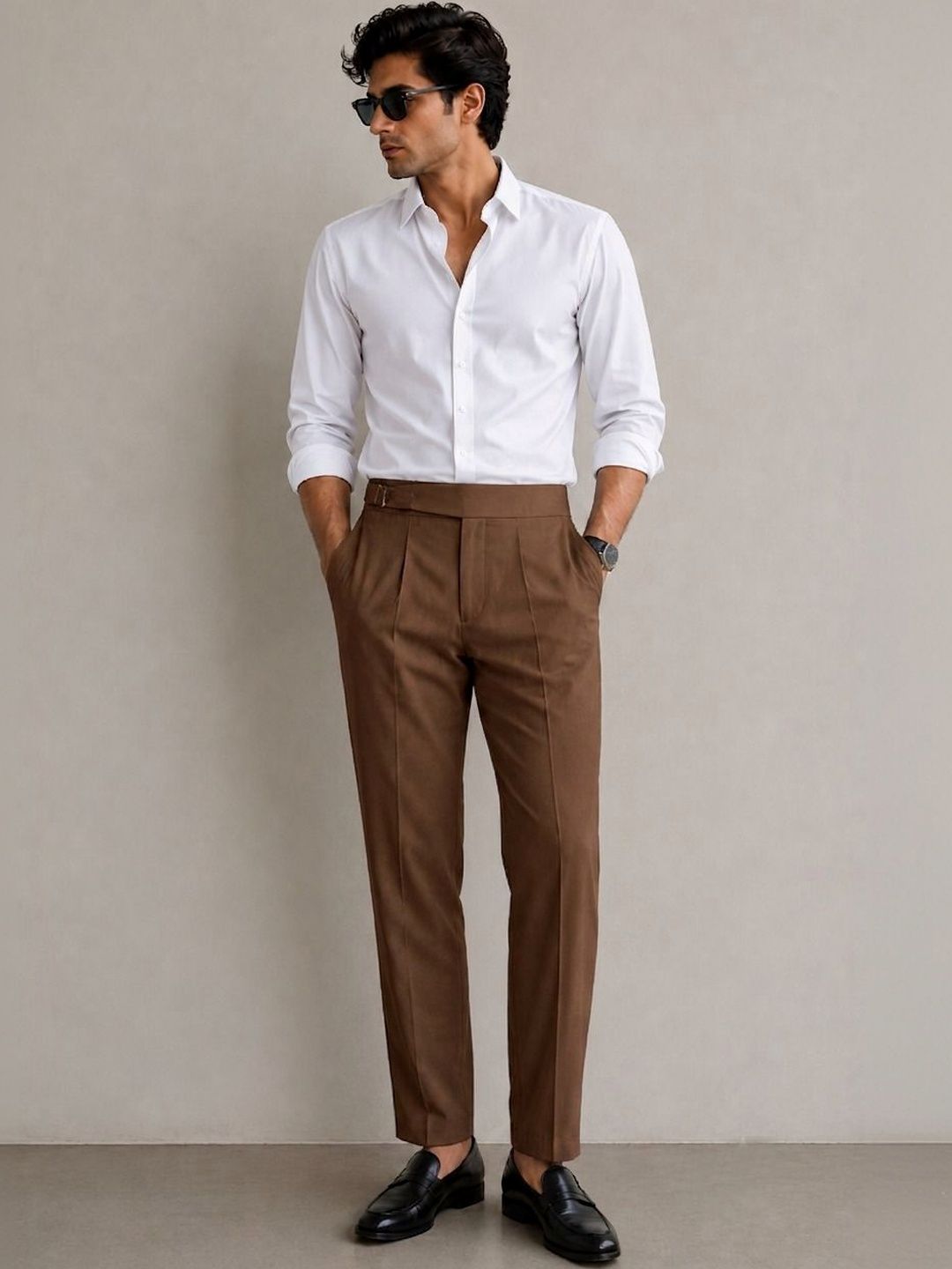 Kotty Men Gurkha Pants Style Straight Fit Pleated Pants