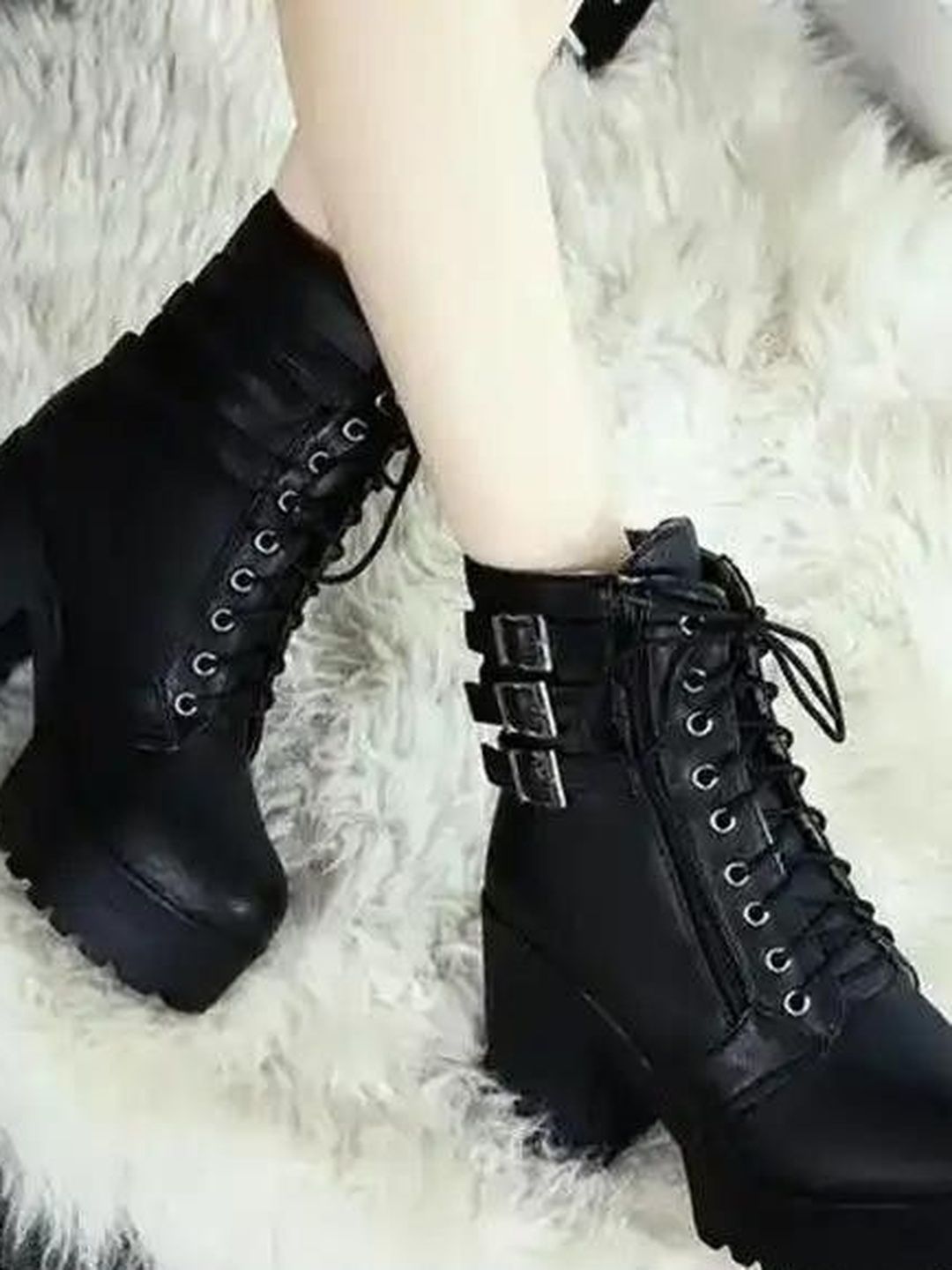 Sleek Step Sleek Step Women Round Toe Lace-Ups Chunky Boots