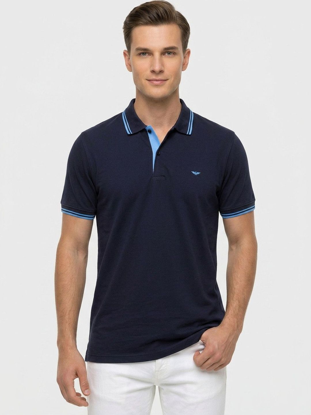 Park Avenue Men Brand Logo Polo Collar Pure Cotton Pockets Slim Fit T-shirt