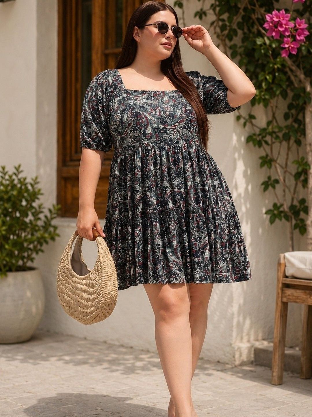 Floral Print Dress Virgio Floral Print Puff Sleeve Fit & Flare Mini Plus Size Dress