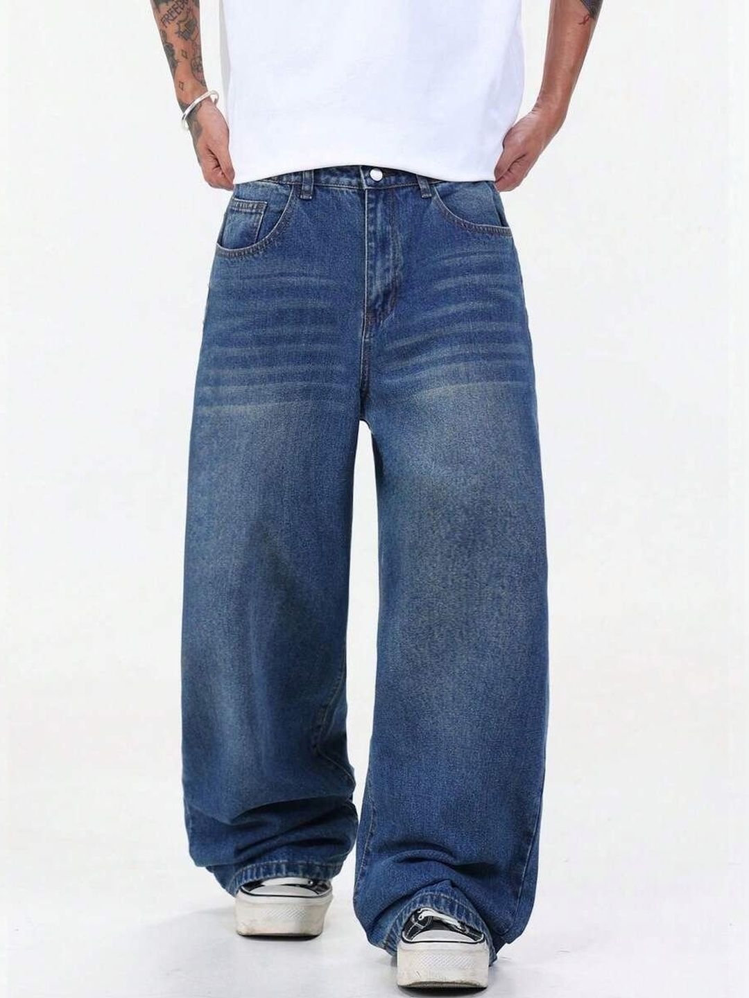YAMEETFIT Men Jean Straight Fit Mid-Rise Low Distress Jeans
