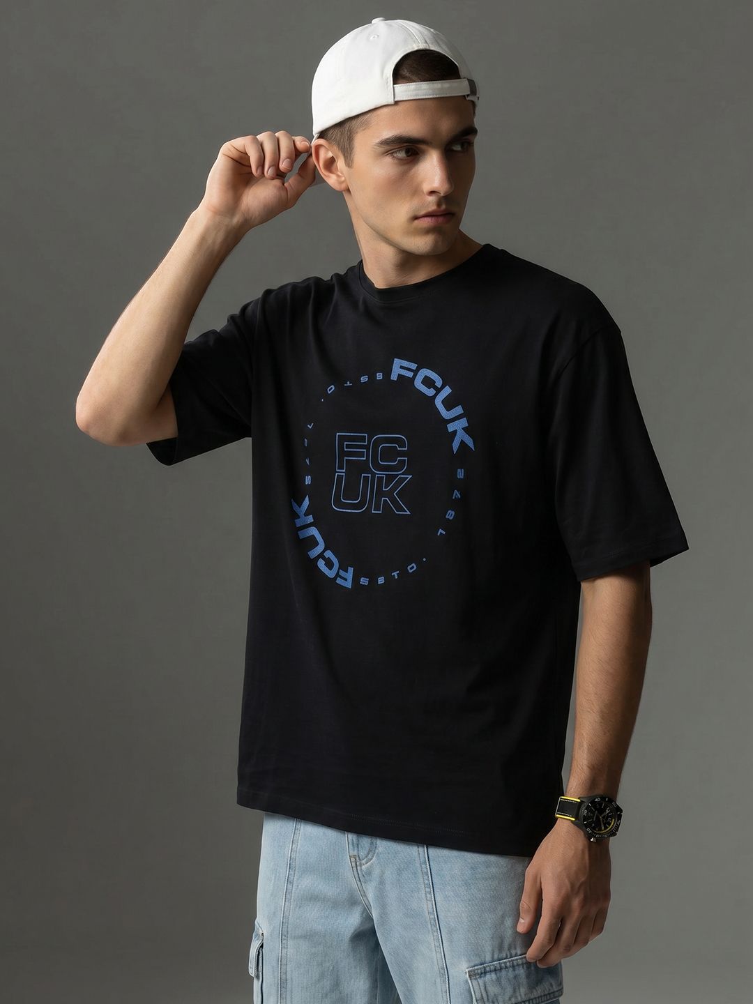FCUK Oversized Fit Brand Logo Printed Pure Cotton T-shirt