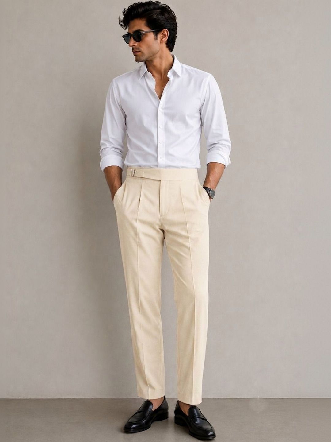 Kotty Men Gurkha Pants Style Straight Fit Pleated Pants