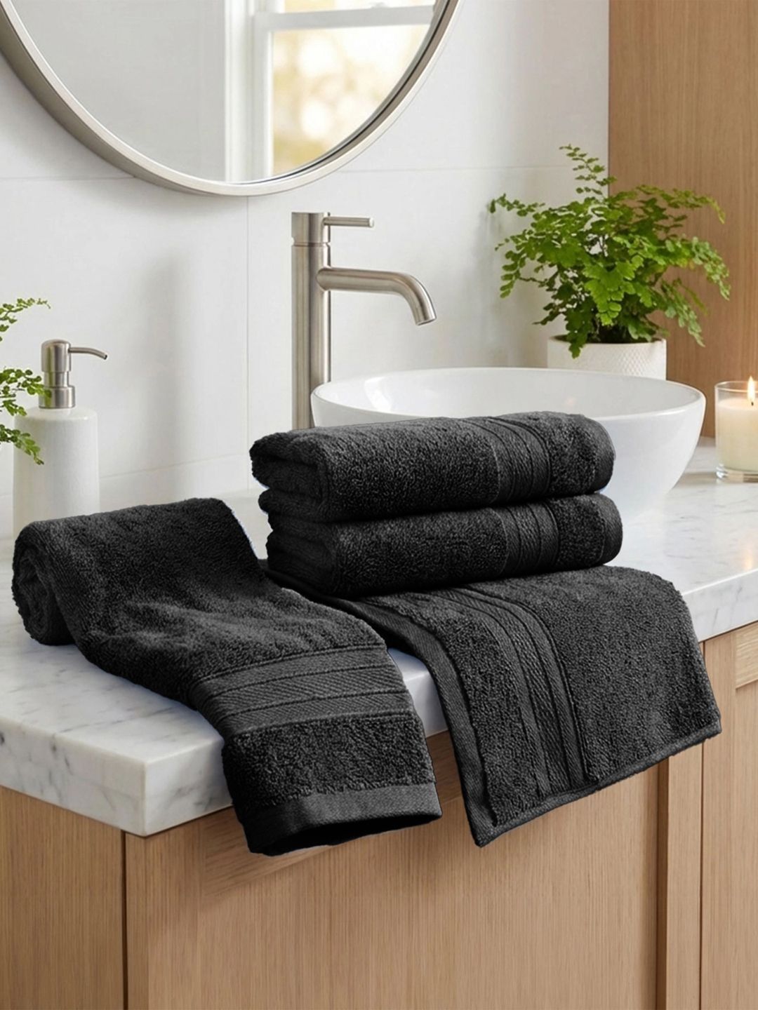 MYTRIDENT MYTRIDENT Black 4 Pieces Cotton 500 GSM Highly Absorbent Hand Towels