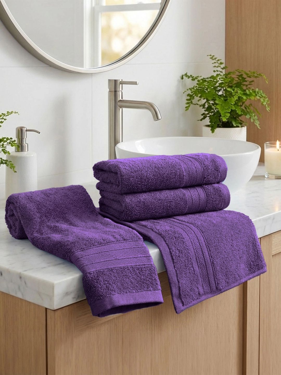 MYTRIDENT MYTRIDENT Purple 4 Pieces Cotton 500GSM Highly Absorbent Reversible Hand Towels