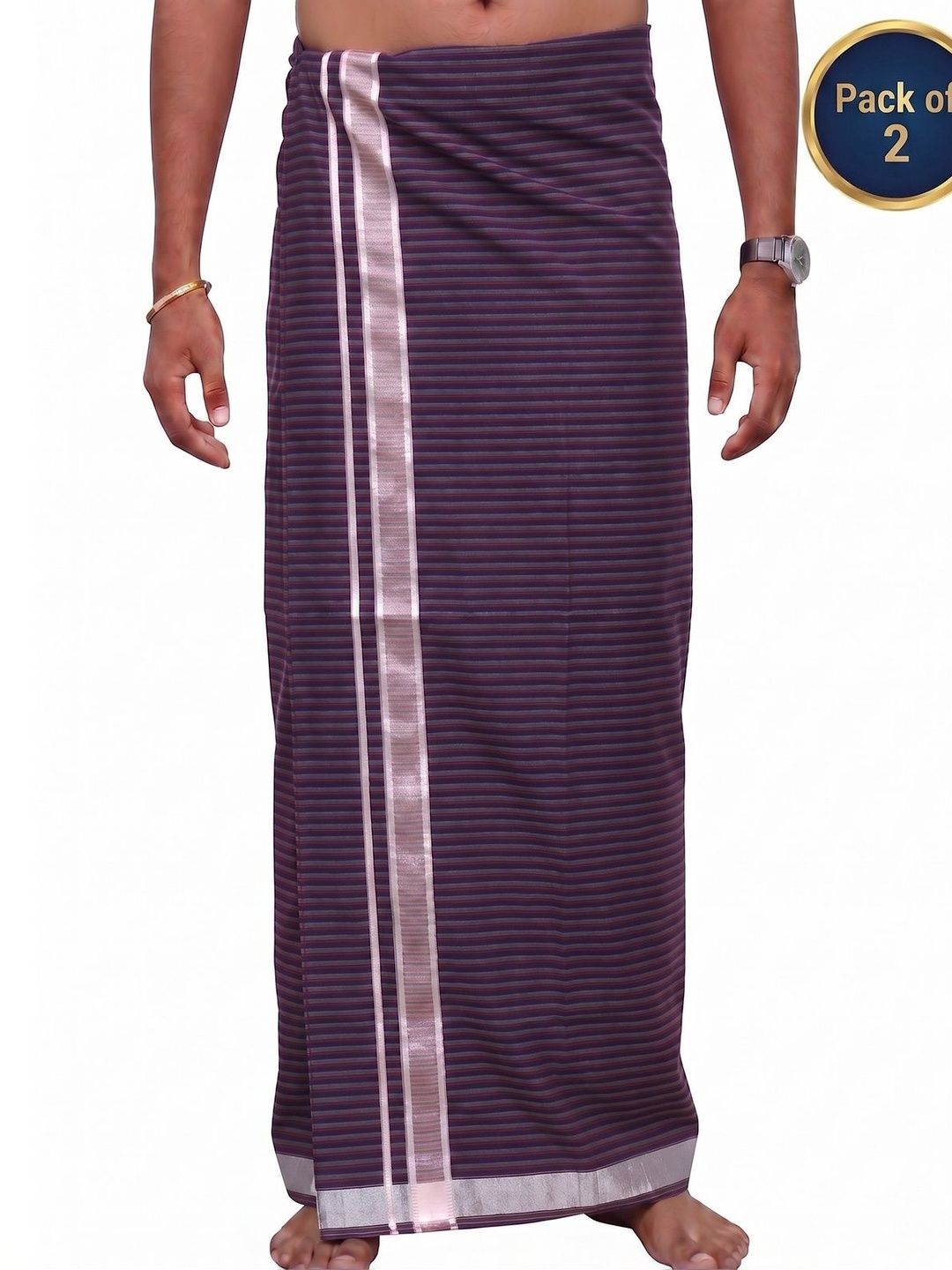 Hornbill Enterprises Men Striped Cotton Dhoti Dhotis