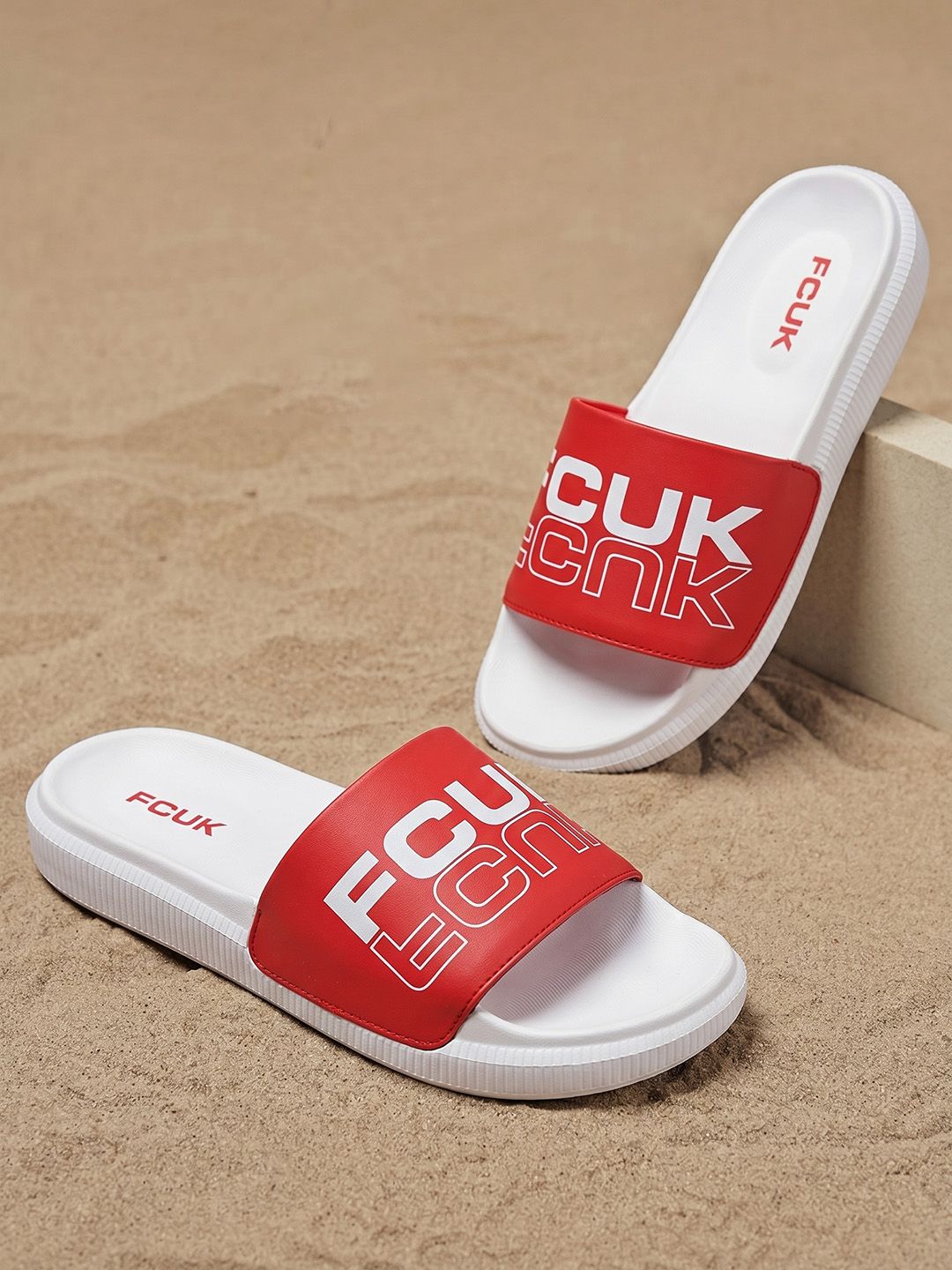 FCUK Men Brand Logo Printed Sliders