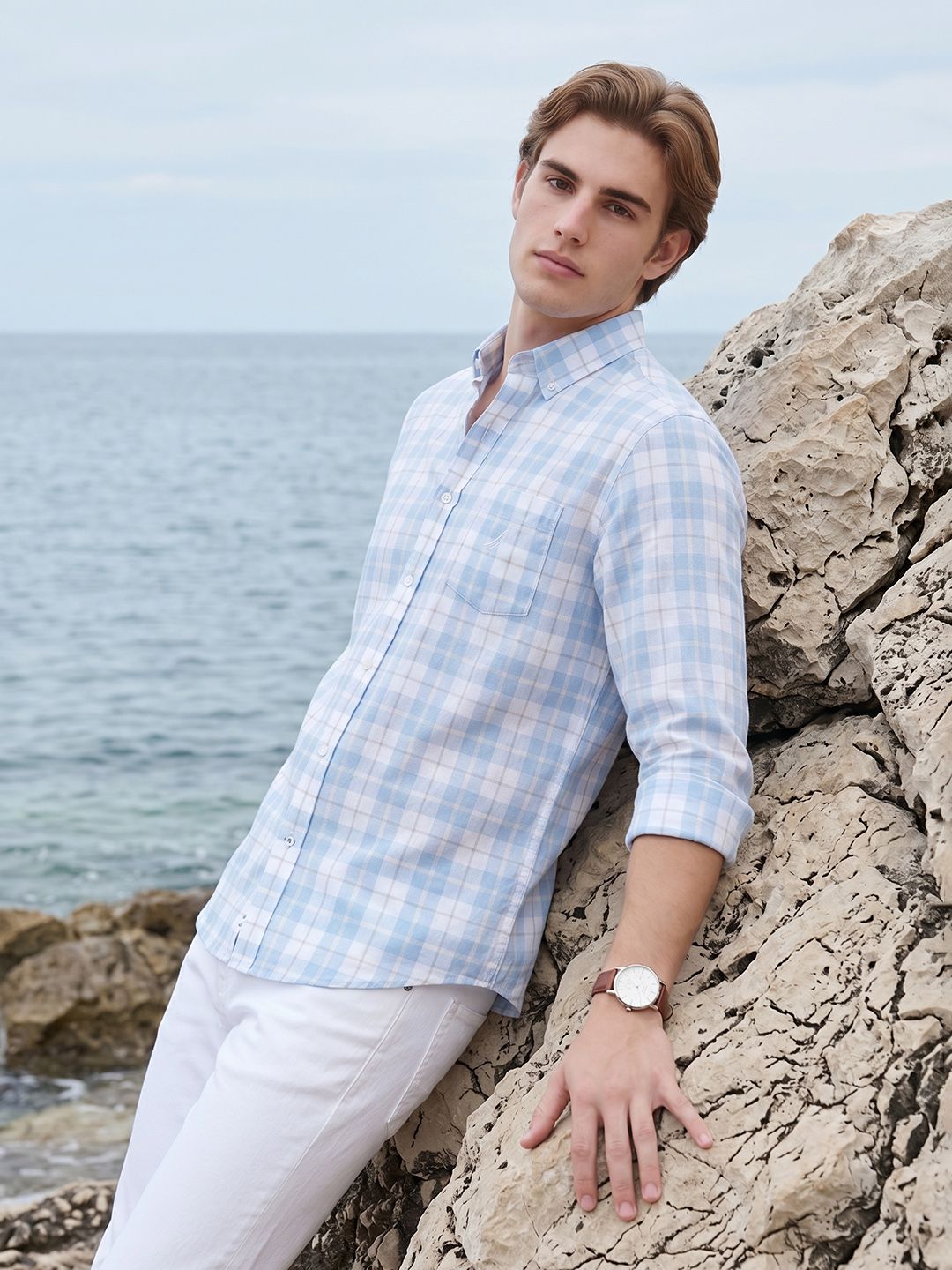 Nautica Checked Cotton Linen Casual Shirt