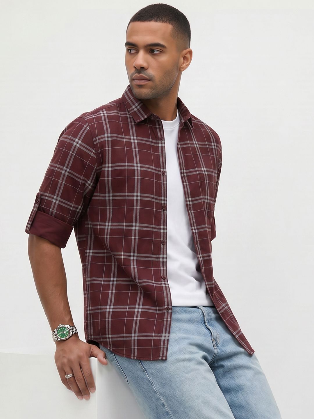 Roadster The Roadster Life Co. Checked Pure Cotton Casual Shirt