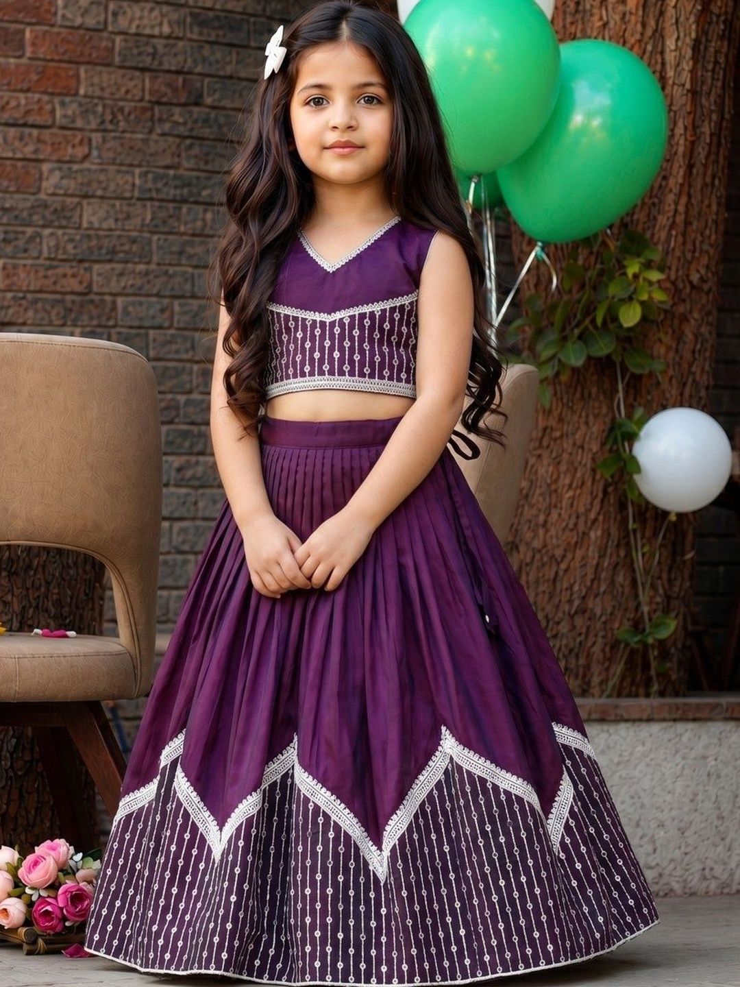Sangria Girls Embroidered Thread Work Ready to Wear Lehenga & Blouse With Dupatta