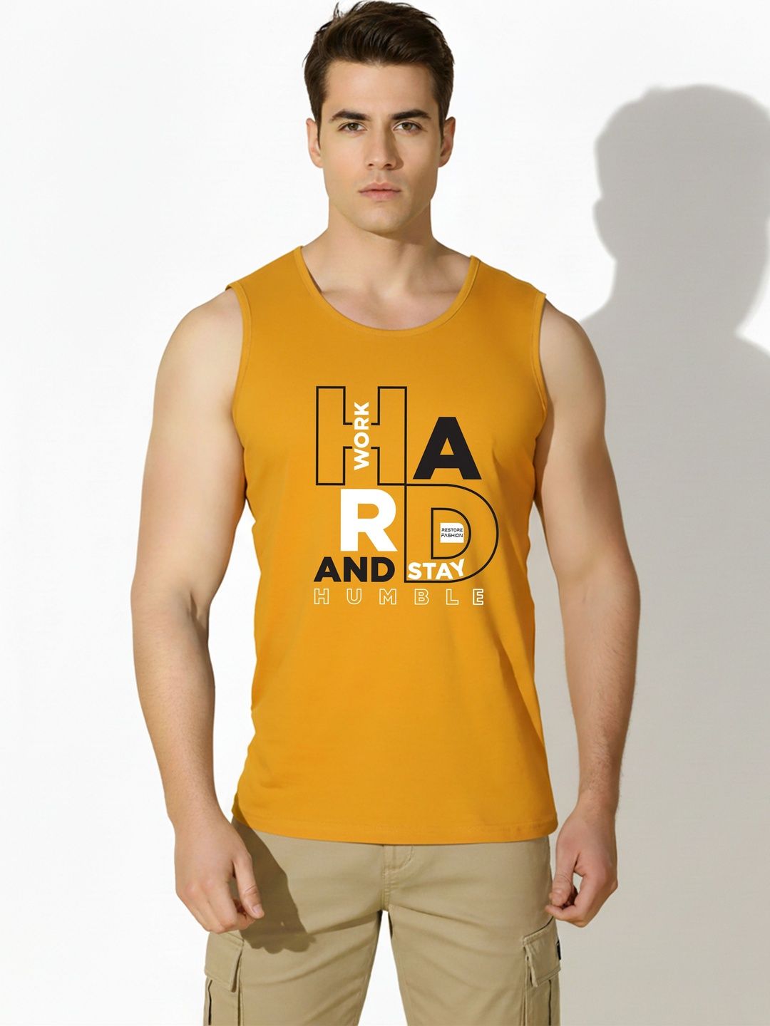 SKY HARBOAR Printed Cotton Gym Vest