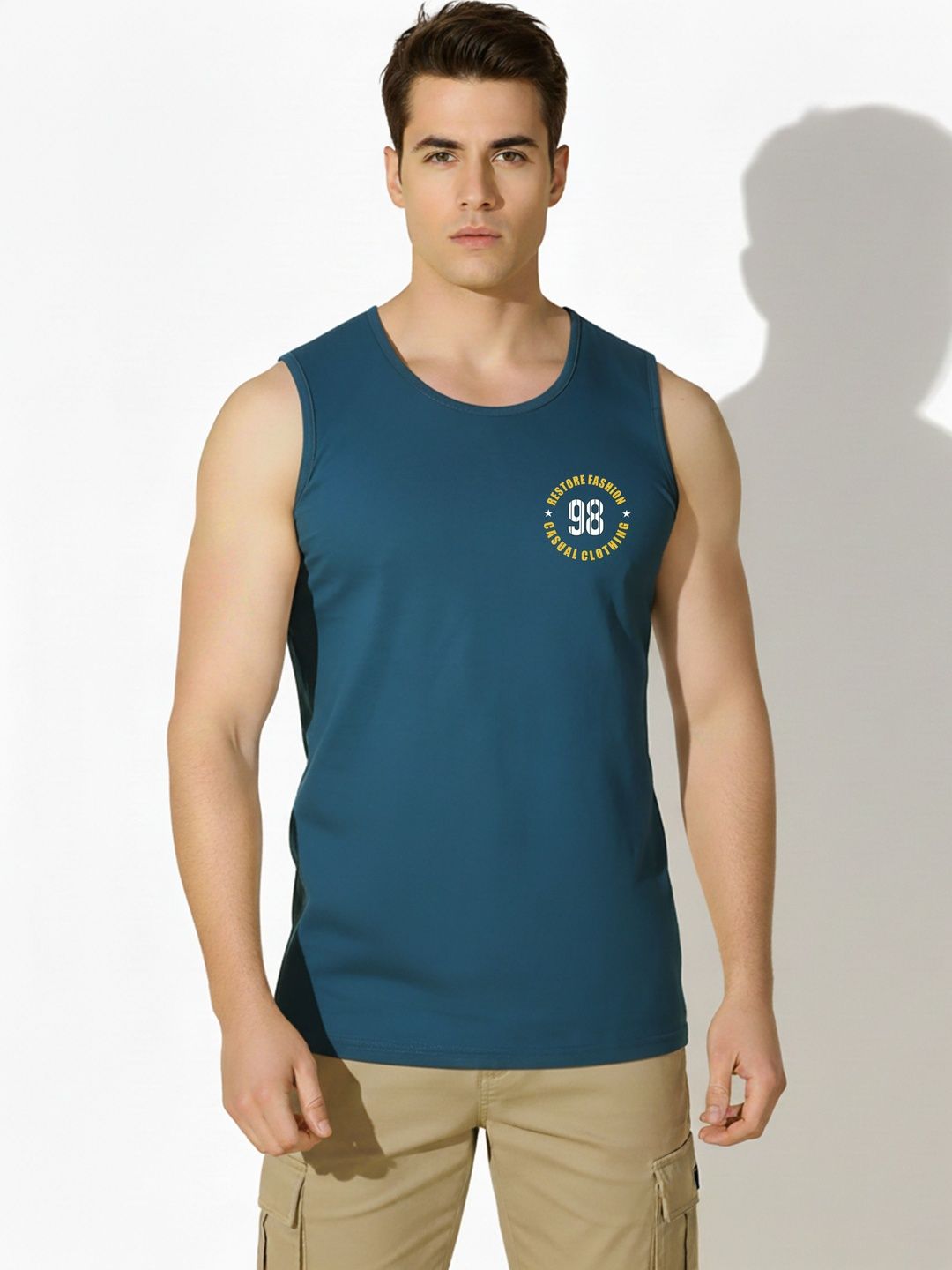 SKY HARBOAR Printed Cotton Gym Vest