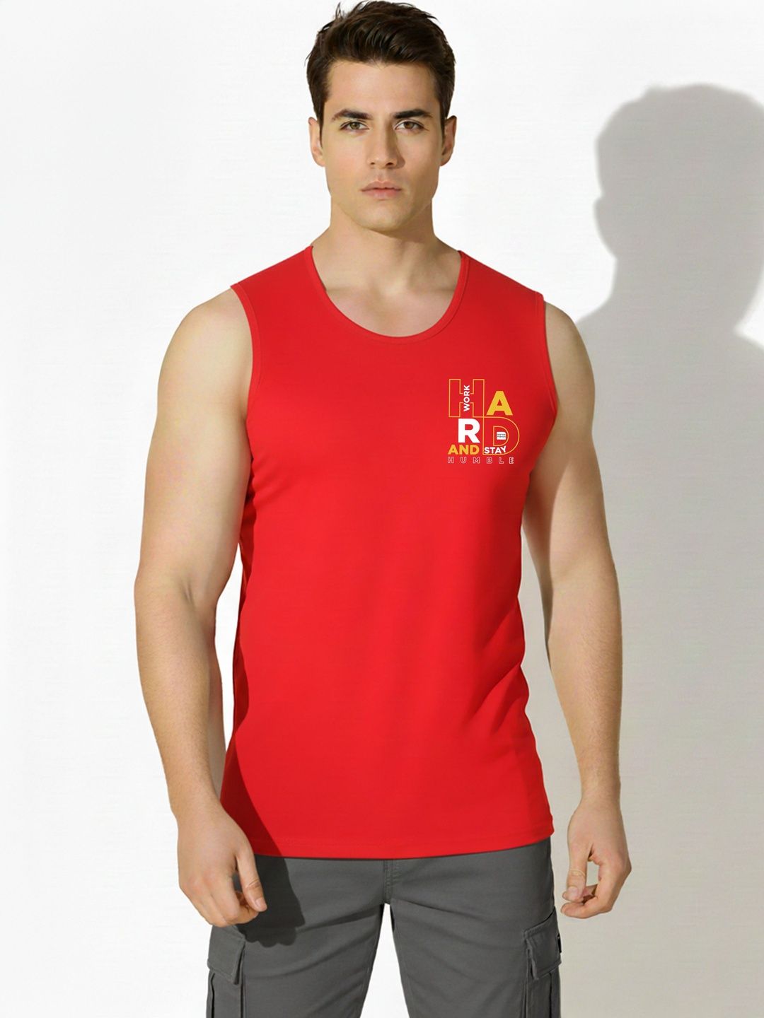 SKY HARBOAR Printed Cotton Gym Vest