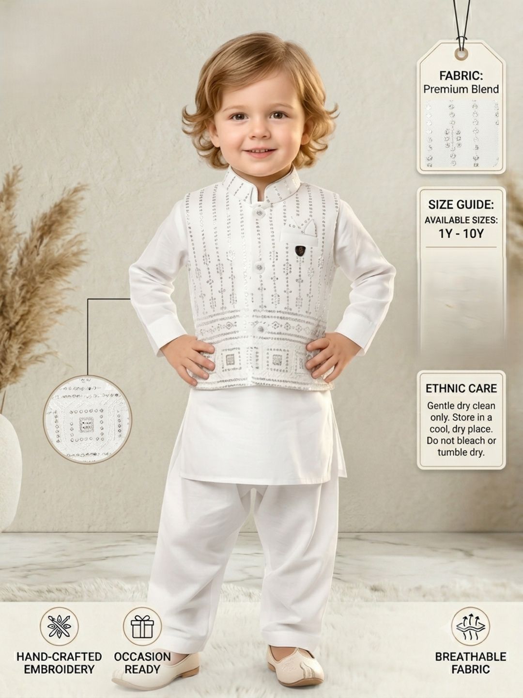 Axiom Kids Wear Axiom Kids Wear Boys Embellished Kurta With Pyjama & Nehru Jacket