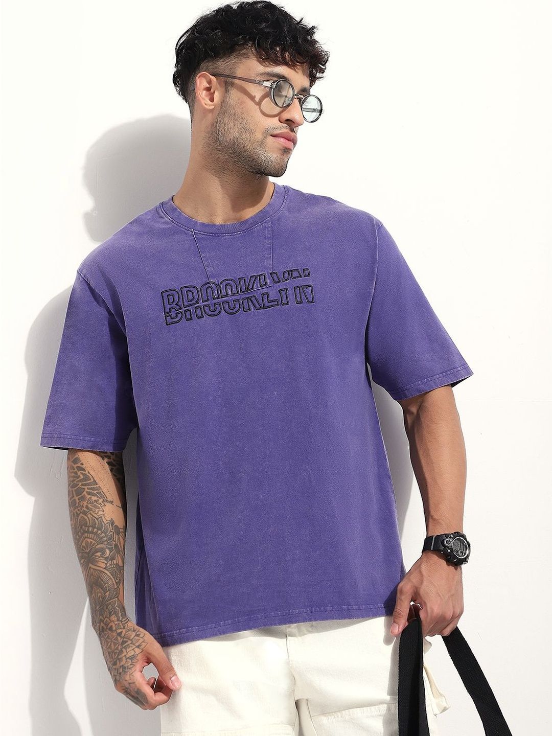 Difference of Opinion Men Embroidered Round Neck Oversized T-shirt