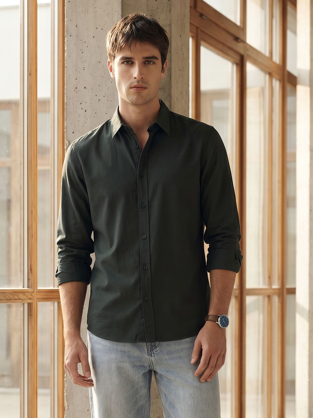 THE SHIRT CODE Spread Collar Casual Shirt