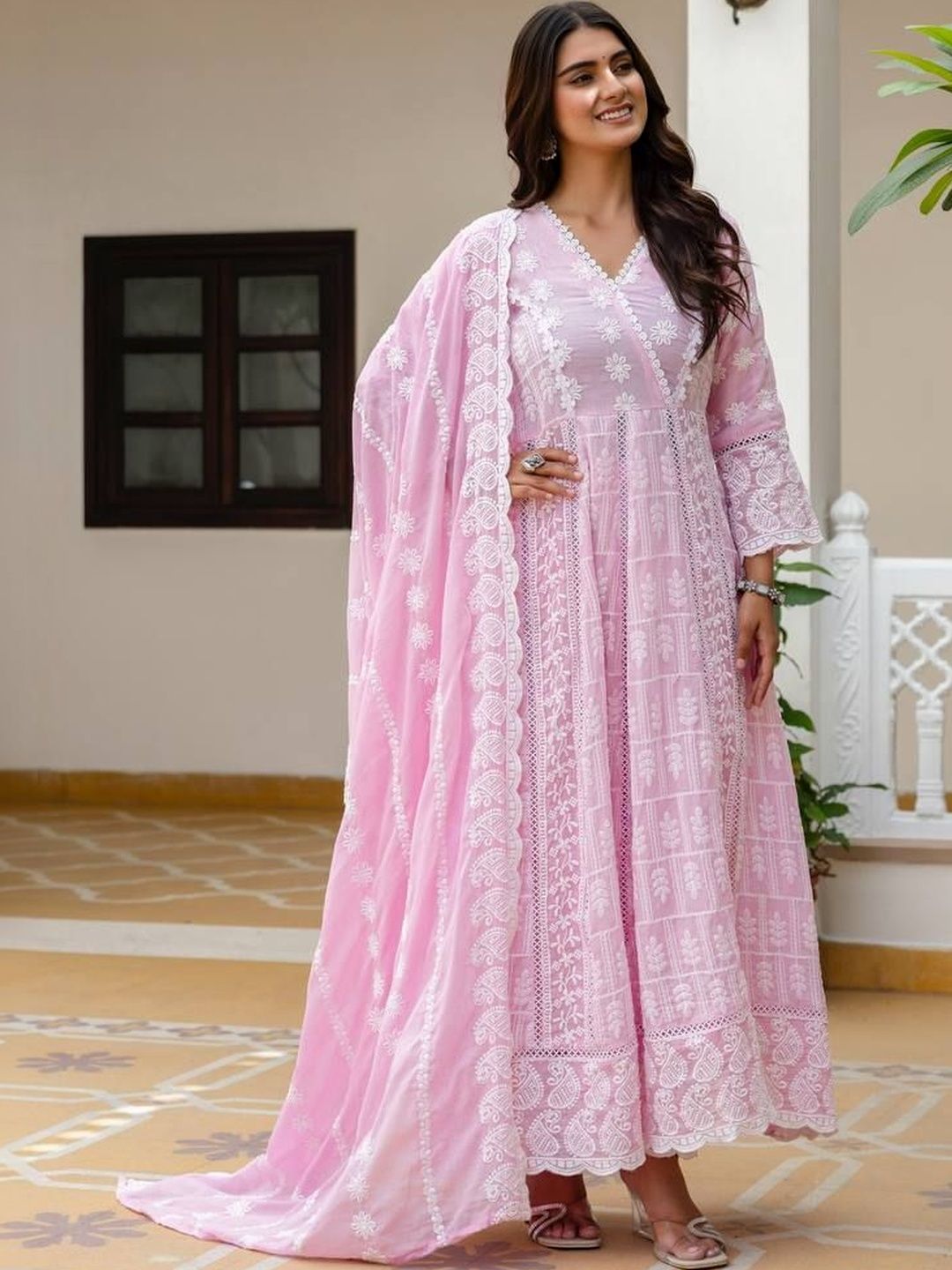 TANUJ FASHION Floral Embroidered A-Line Maxi Dress