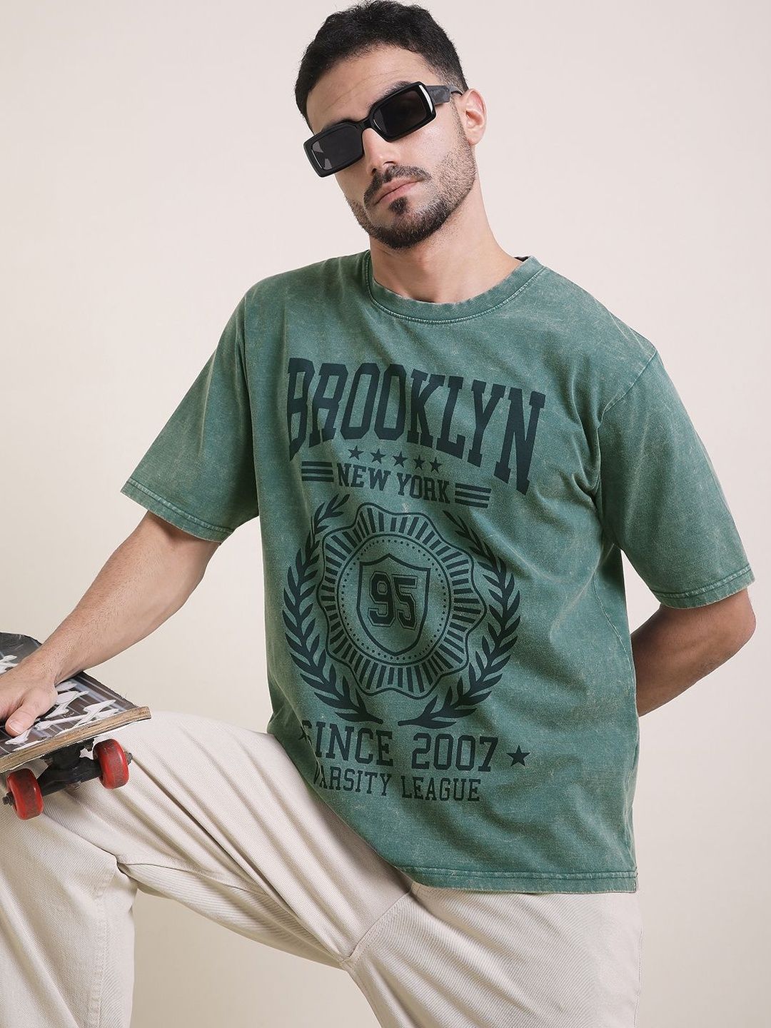DILLINGER Men Oversized Short Sleeve Acid Washed Printed Tshirt