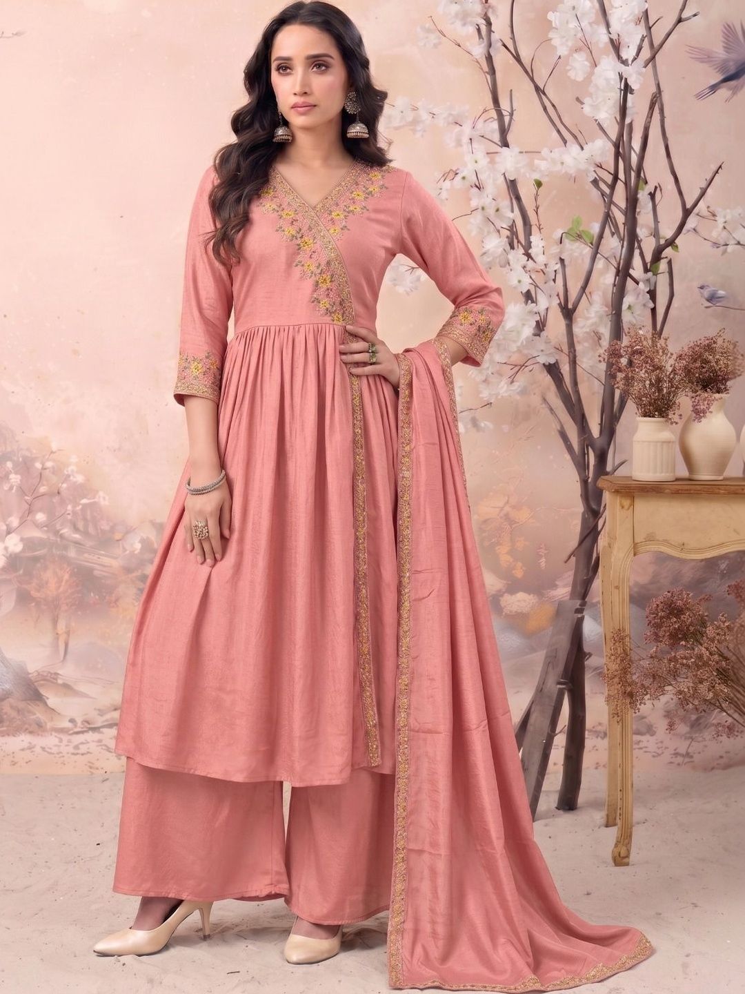 KALINI Women Embroidered Kurta with Palazzos With Dupatta
