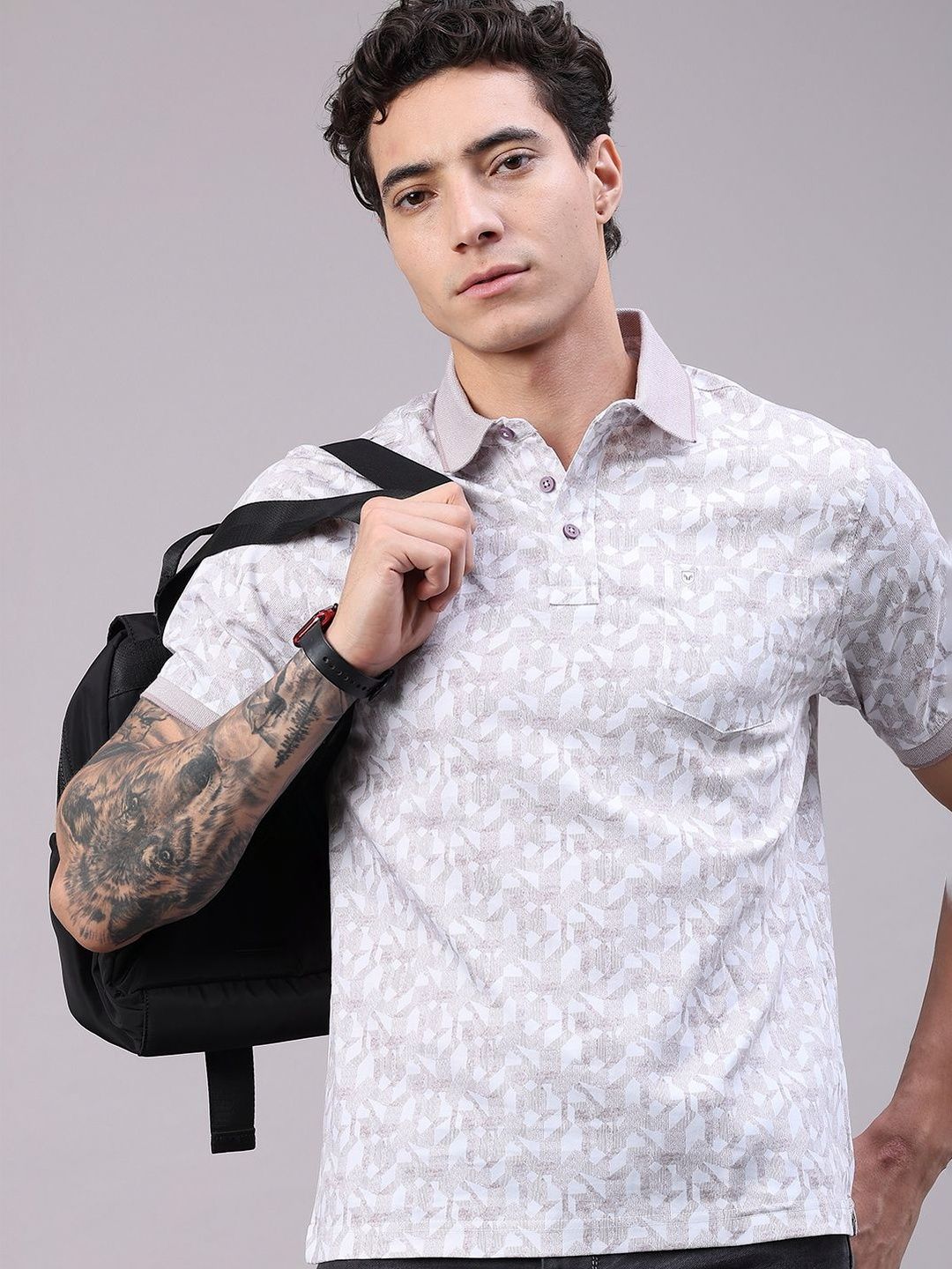 V-Mart Men Printed Polo Collar Pockets T-shirt