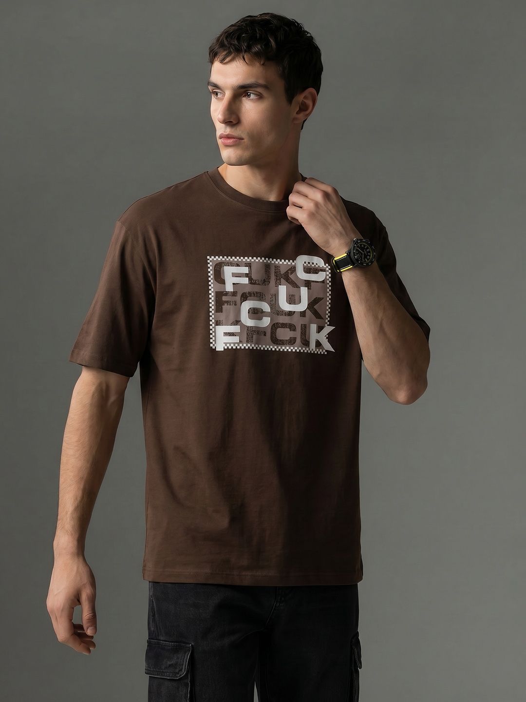 FCUK FCUK Oversized Typography Printed Pure Cotton T-shirt