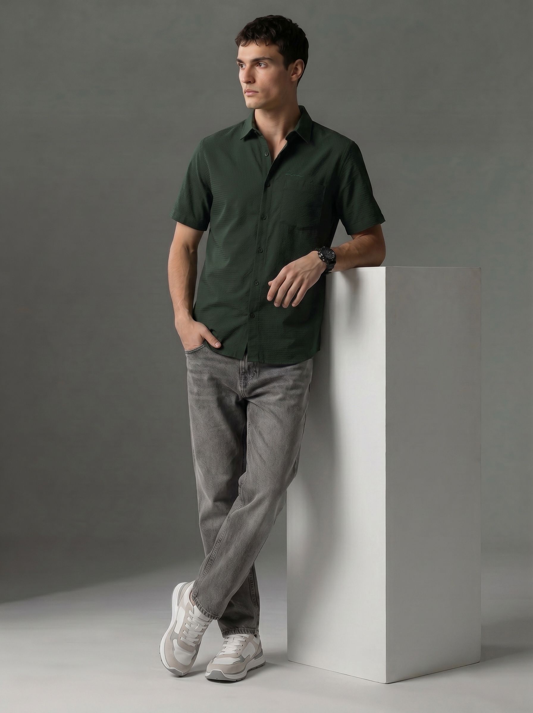 FCUK Textured Pure Cotton Casual Shirt