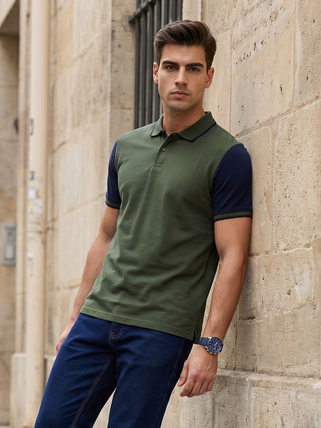 encore by INVICTUS Colourblocked Polo Collar T-shirt