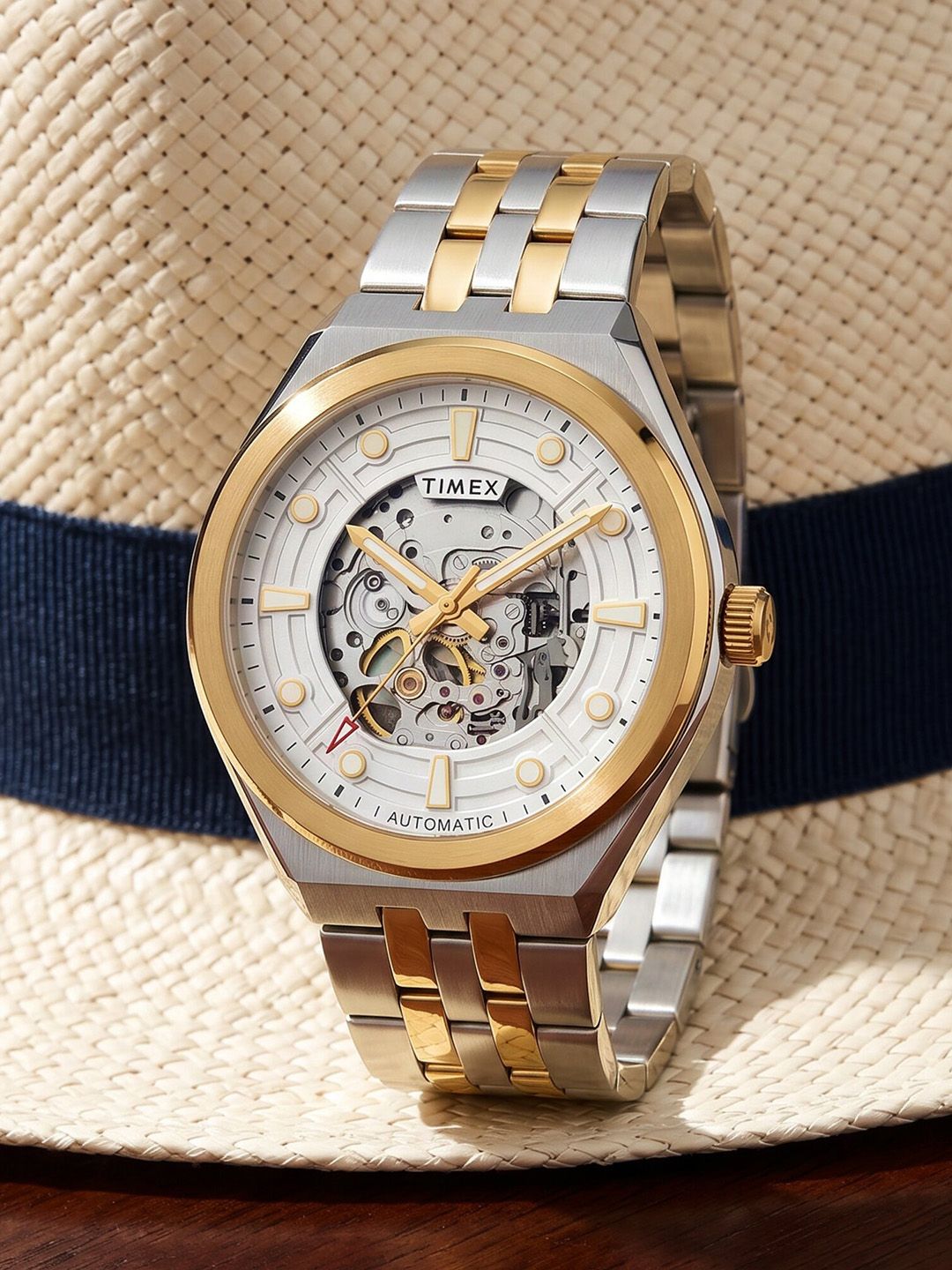 Timex Timex Skeleton Dial & Stainless Steel Bracelet Style Straps Analogue Watch