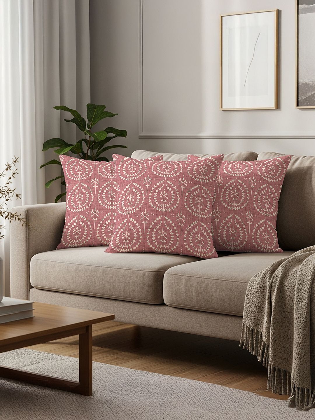 URBAN SPACE URBAN SPACE Pink & White Set of 3 Floral Square Cushion Covers