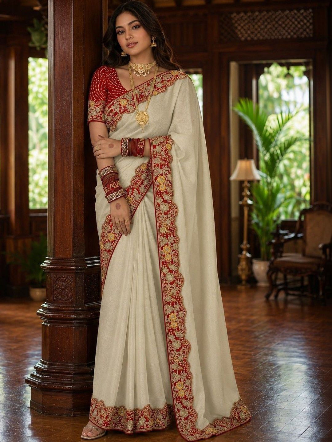 priyashi Floral Embroidered Poly Chiffon Saree
