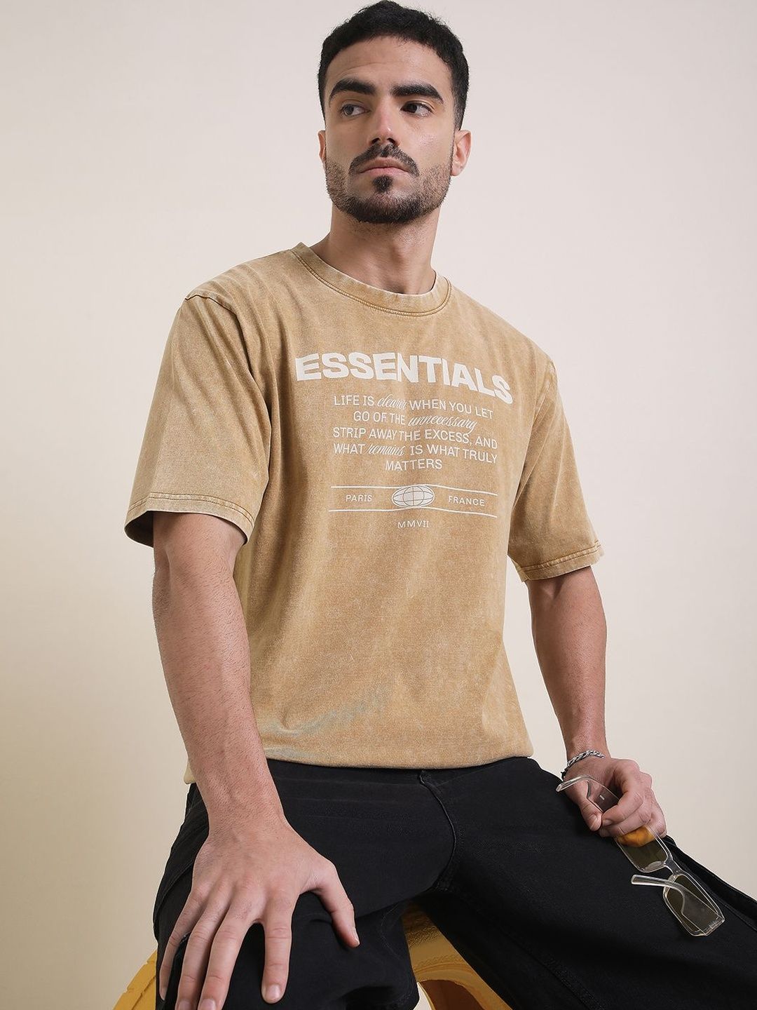 DILLINGER Men Oversized Short Sleeve Acid Washed Printed Tshirt