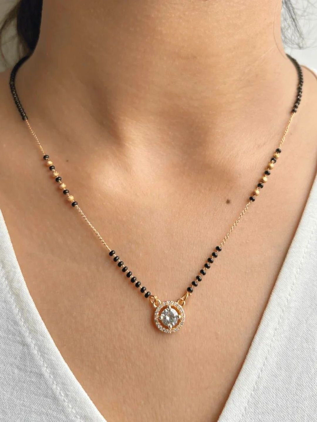 Zeraki Jewels Gold-Plated Artificial Stones and Beads Mangalsutra