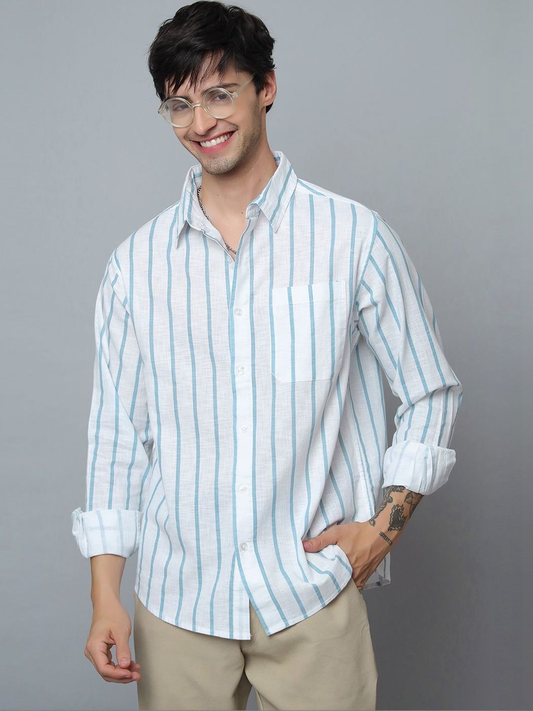 D Finish Men Relaxed Striped Casual Shirt